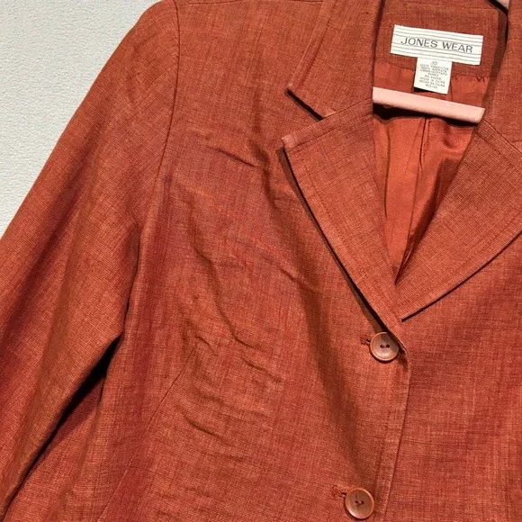 JONES WEAR Womens Linen Blend Blazer Jacket Size 10 Button Front Brick Red - Picture 6 of 6